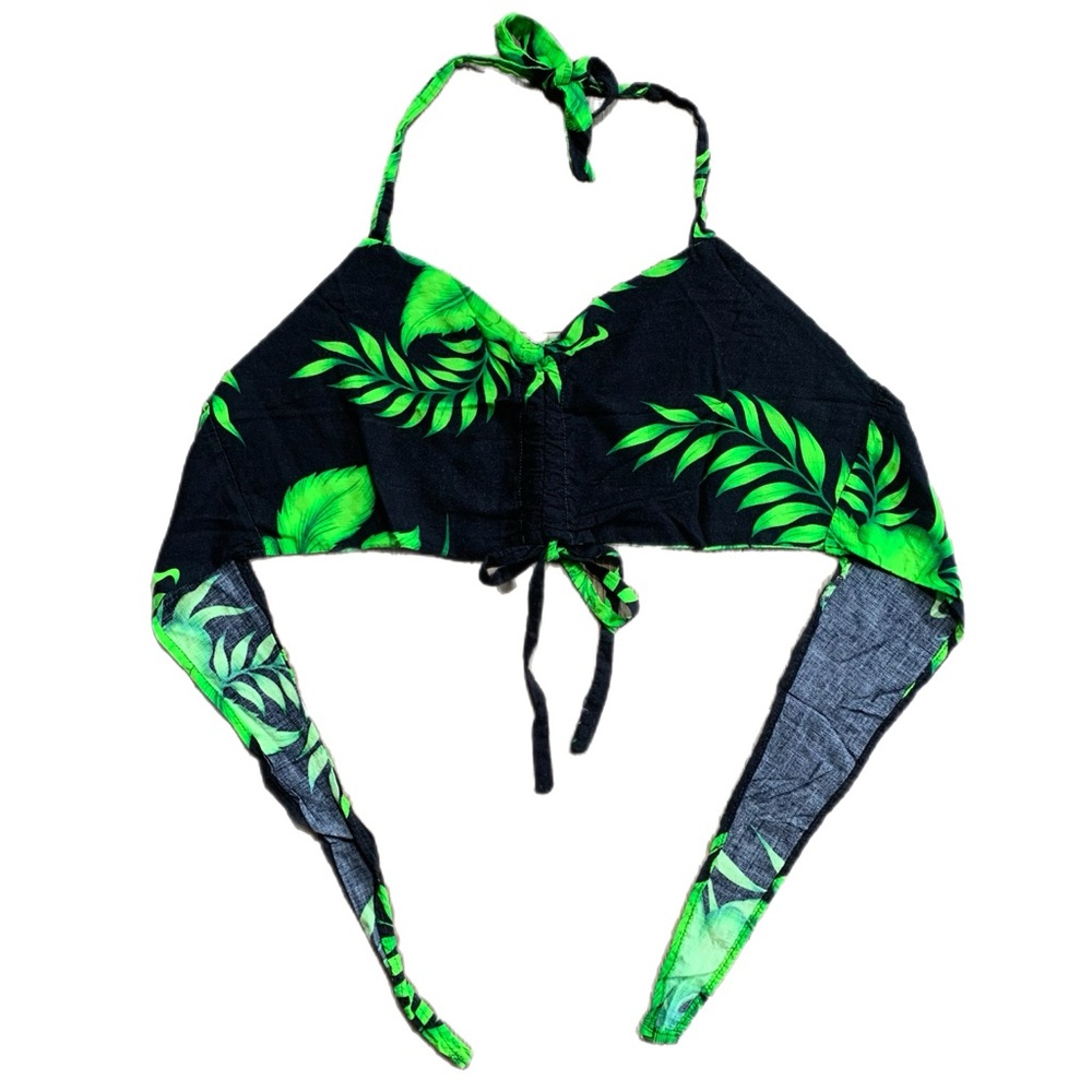 Vintage Tropical Leaf Print Tie-Back Crop Top